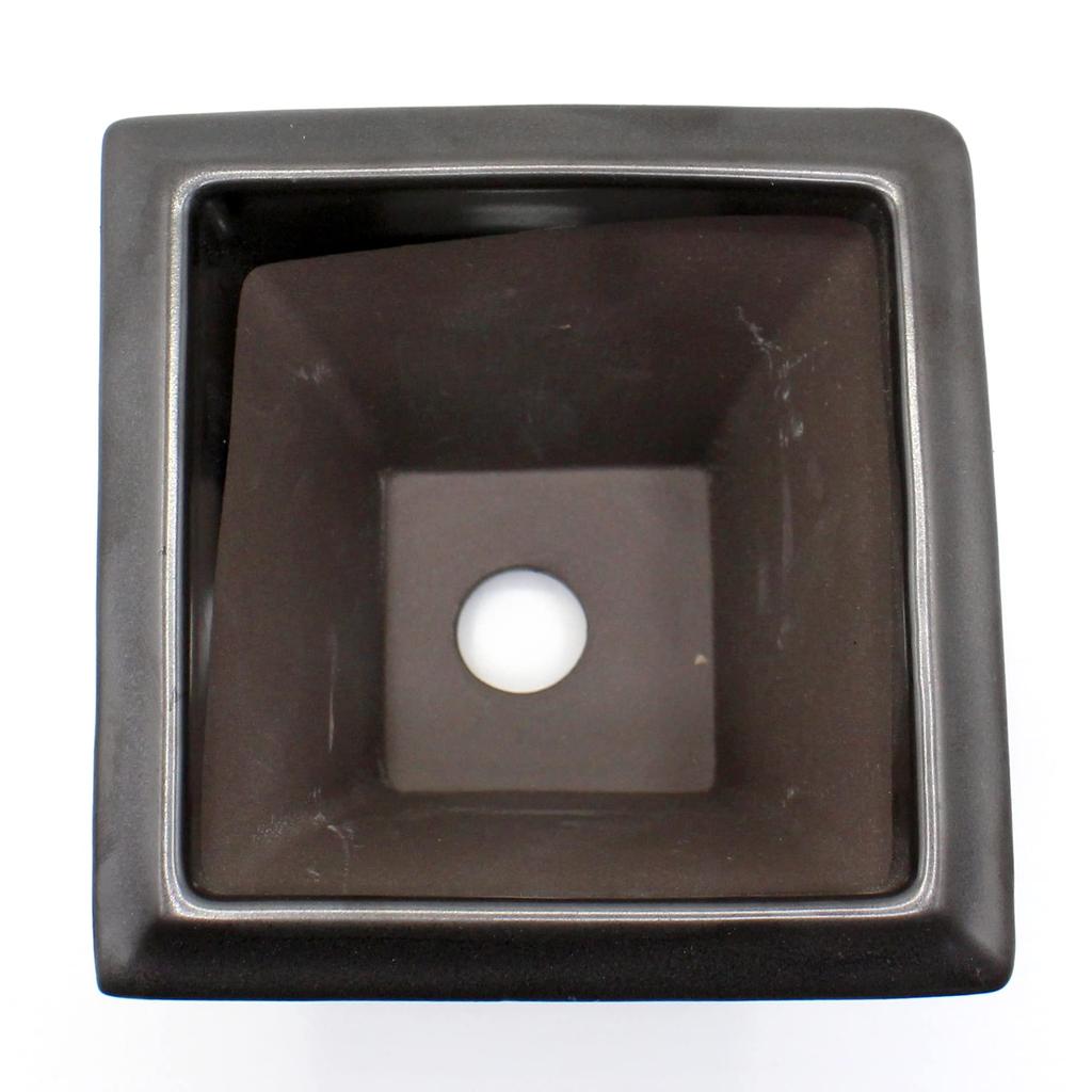 Umekichi Bonsai Square Bonsai Kengai Black Matte Seto Suitable for Miscellaneous Pine and 12cm Supplies, 4-inch Pot, Style, Glaze, Ware, Deep,
