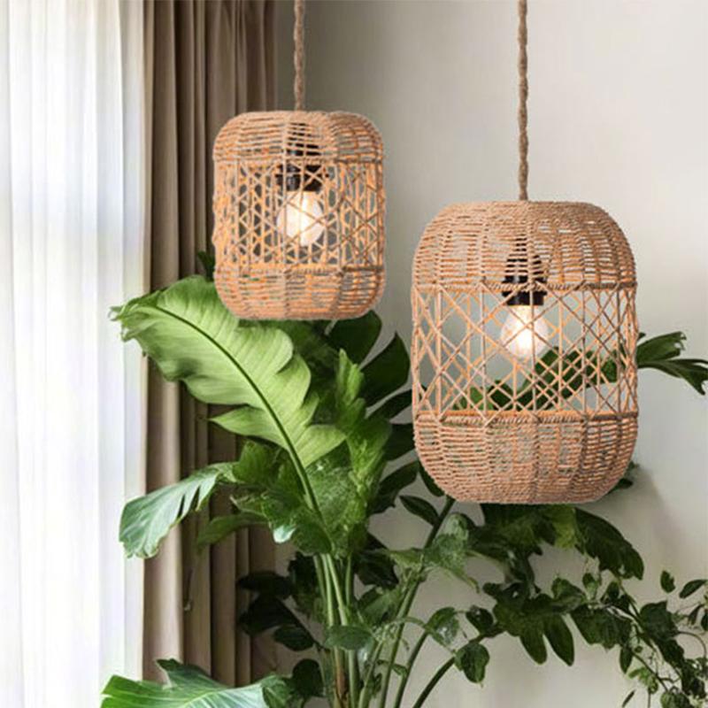 1 шт. Люстра из искусственного ротанга, плетеная бумажная веревка, лампы для столовой, чайный домик, бамбуковая деревенская люстра для столовой, многоразмерная