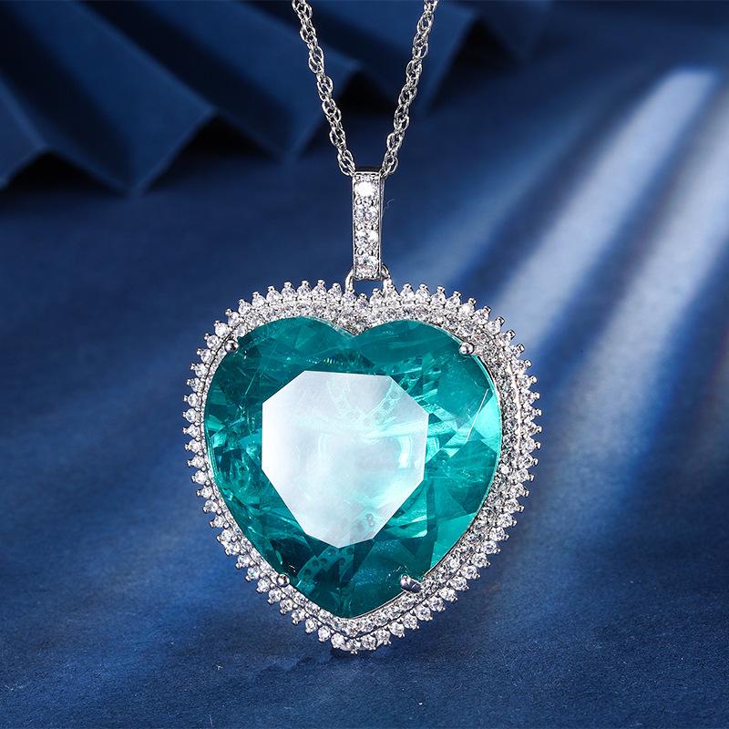 Украшения Классическая Винтажная Цепочка для Свитера Большое Сердце Цветной Кулон-Сокровище Ожерелье Основной Камень 32 * 32