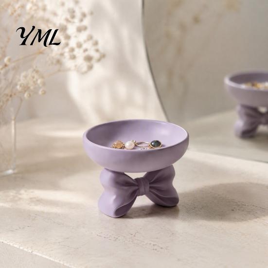 Matte Texture Jewelry Plate 3D Printed Elegant Bow Tray, Purple Ring Earring Holder, Sweet Style Ornament Holder Decorative Vanity Organizer, Entryway