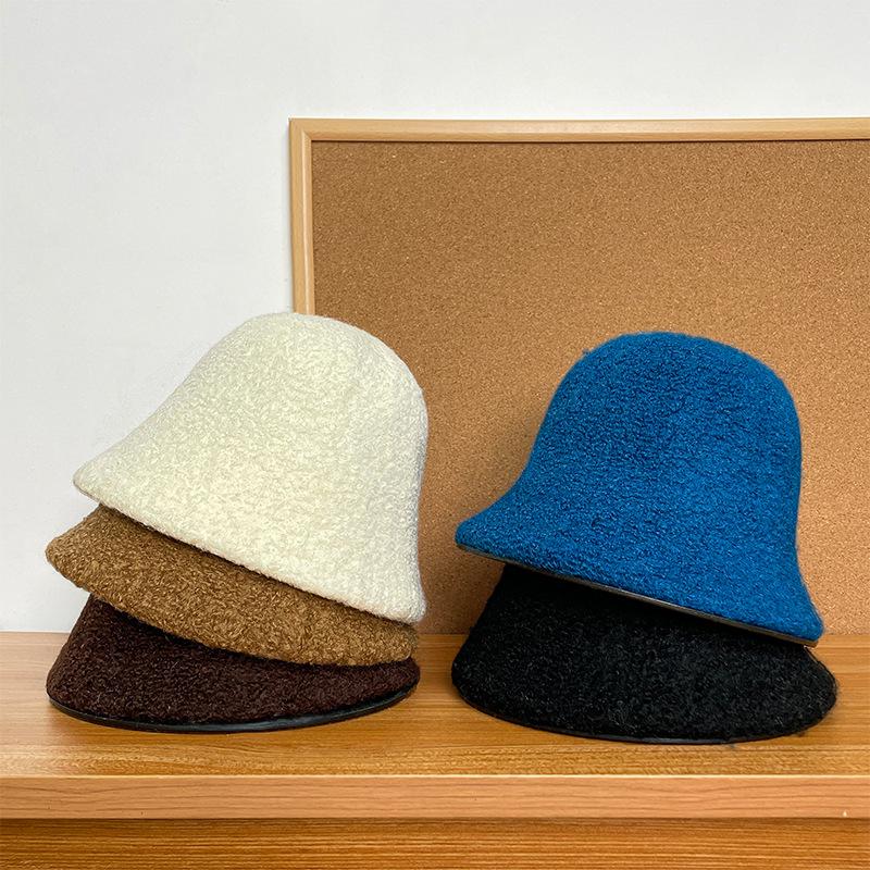 Lamb Wool Solid Color Fisherman Hat Autumn and Winter Face Showing Small Table Lamp Hat Girl Birthday Style Plain Face Covering Warm Basin Hat