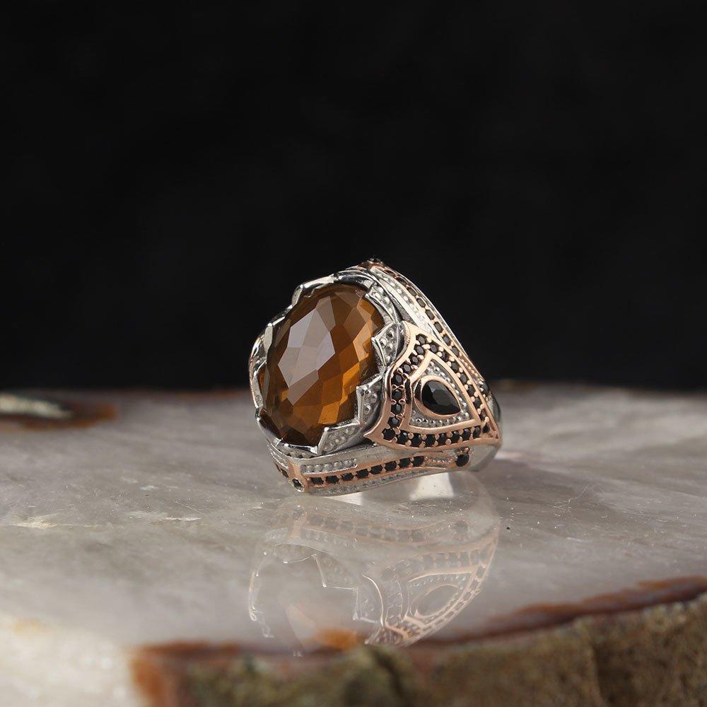 Хрустальная огранка Циркон Камень 925 пробы Серебряное мужское кольцо с родиевым покрытием