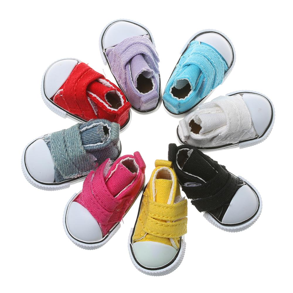 Pair 5cm Length Playing House Handmade Props Denim Canvas Doll Shoes Toys Accessories Mini Sneakers