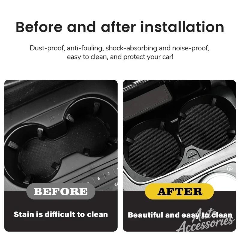 IVZR8 Car Anti-slip Water Cup Pad Anti-noise Coaster Mat Carbon Fiber Auto Accessory For BMW 50th Anniversary 3 5 7 Series E83 F16 E70