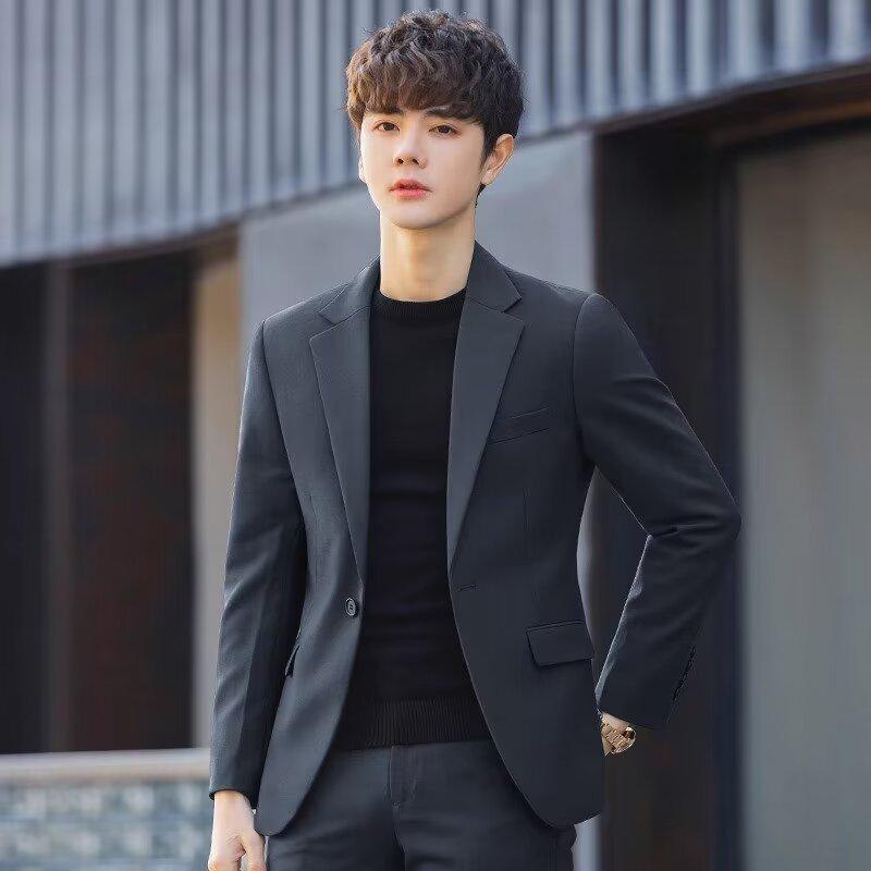 Мужской приталенный пиджак в корейском стиле для жениха - весенний повседневный модный молодежный