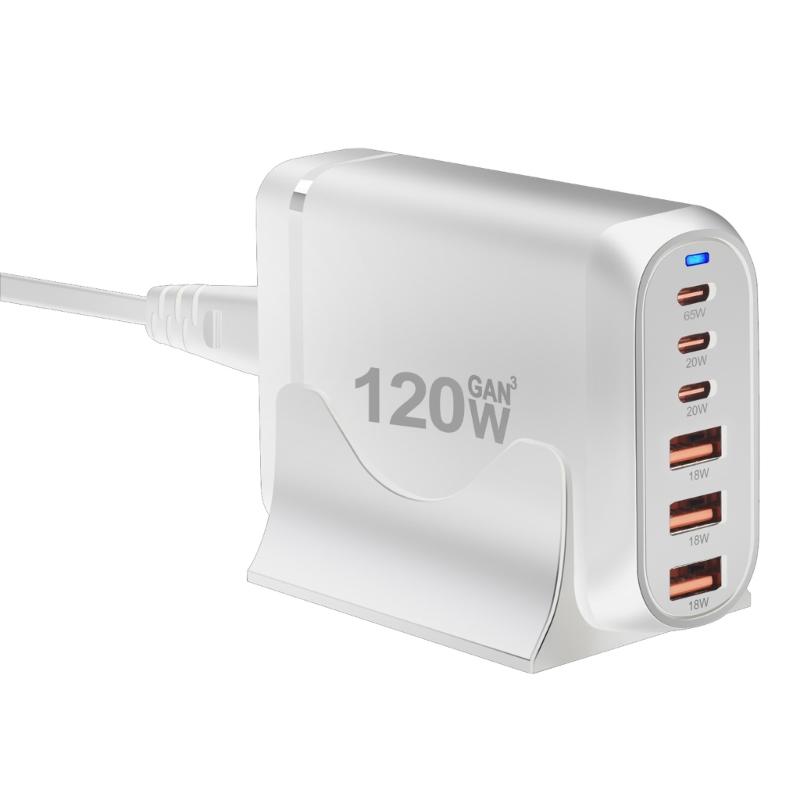 Многопортовая зарядная станция 3xUSB+3xType C с выходной мощностью 120 Вт для общественных мест и путешествий