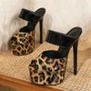 Eilyken Летние женские тапочки с открытым носком и леопардовым принтом на платформе, сексуальные женские туфли на высоком каблуке-шпильке