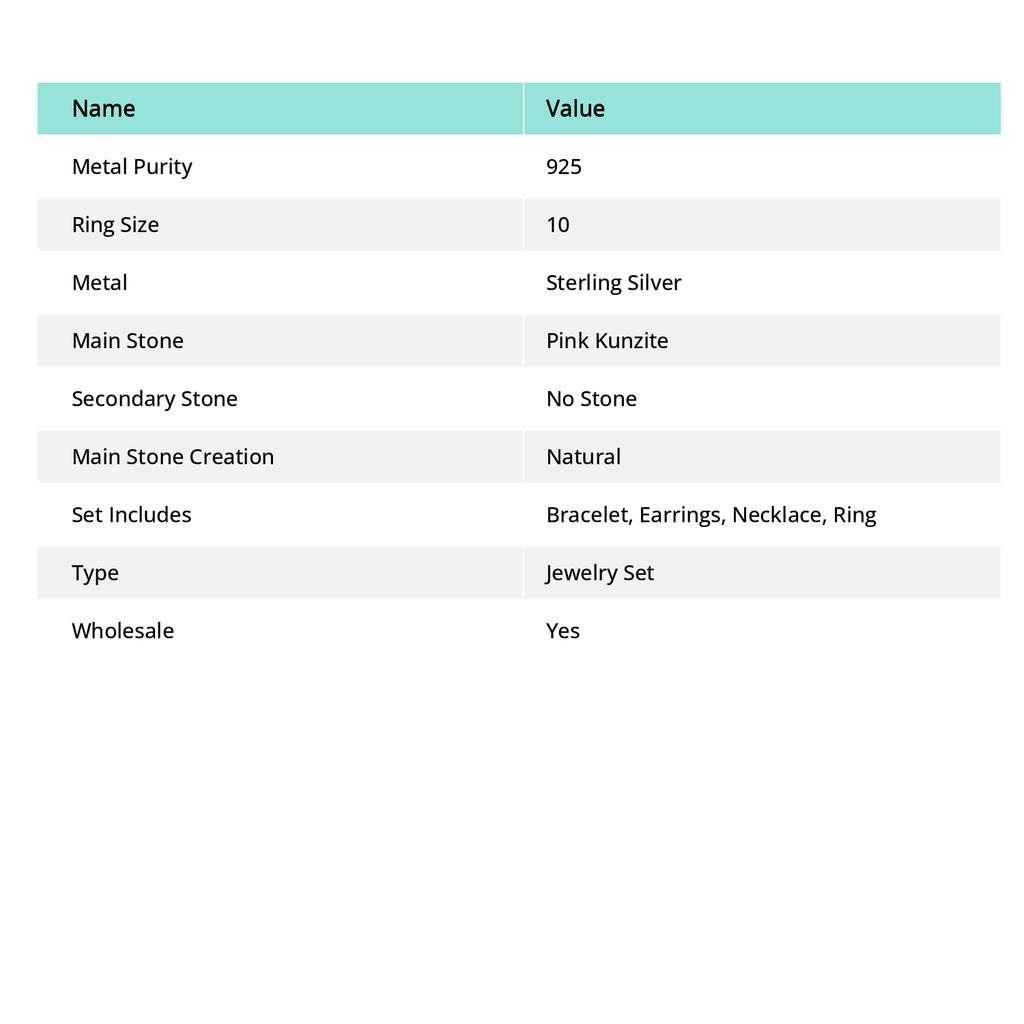 Natural Pink Kunzite Gemstone Handmade 925 Sterling Silver Jewelry Set P5r71