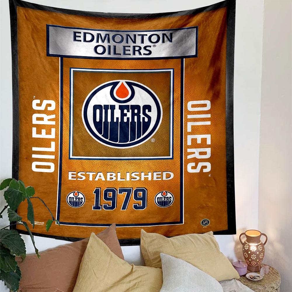 Edmonton Oilers 1979 Tapestry Wall Hanging, NHL Hockey Badge, Wall Decor for Bedroom Living Room Dorm