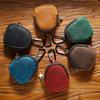 New Women's Mini Coin Purse Cowhide Leather Man Retro Money Key Wallet Zipper Shell Style Bag Headphone Case with Keychain