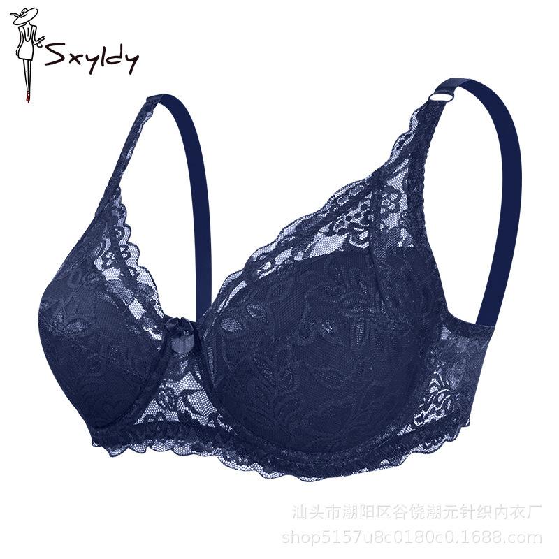 Women's Side Breast Control Full Cup Bra Plus Size Thin Cotton Cup Lace Bra Sexy Push Up Underwire Bra 36-42 C/D