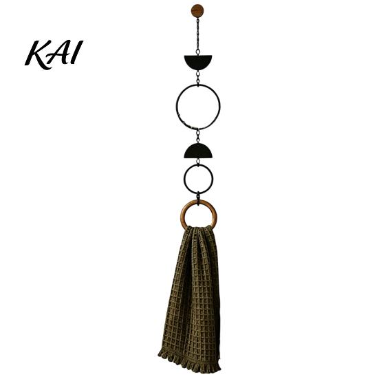 Boho Towel Holder for Bathroom Beaded Hanger, Bohemian Wall Mounted Wood Ring Hand Solid Rack Holder, Decorative Hemp Rope Storage And Kitchen
