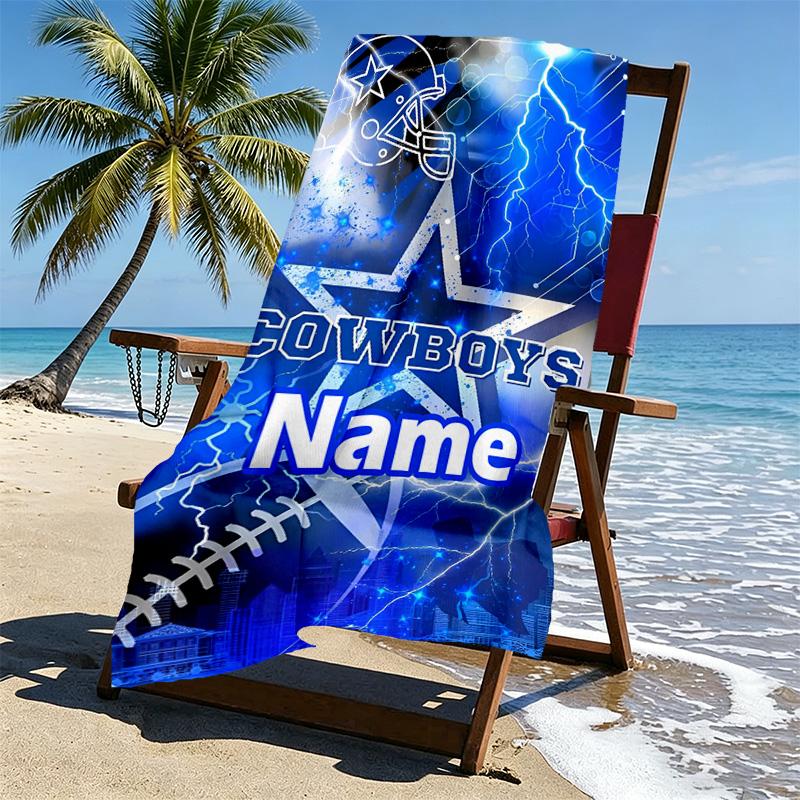 Custom Name Personalized Dallas Cowboys Print Beach Towel, for Trip Camping Beach Party Home Decor, Birthday Gift for Family & Friends
