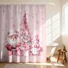 1pc Pink Merry Christmas Santa Claus Print Waterproof Shower Curtain Partition Privacy Hanging Curtain 12 Hooks Multiple Sizes