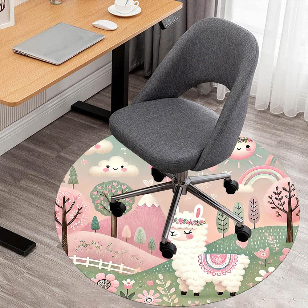 1pc Llama Forest Round Chair mat Area Rug - Non-Slip, Floor Mat for Office, Bedroom, and Indoor Decor -1002049