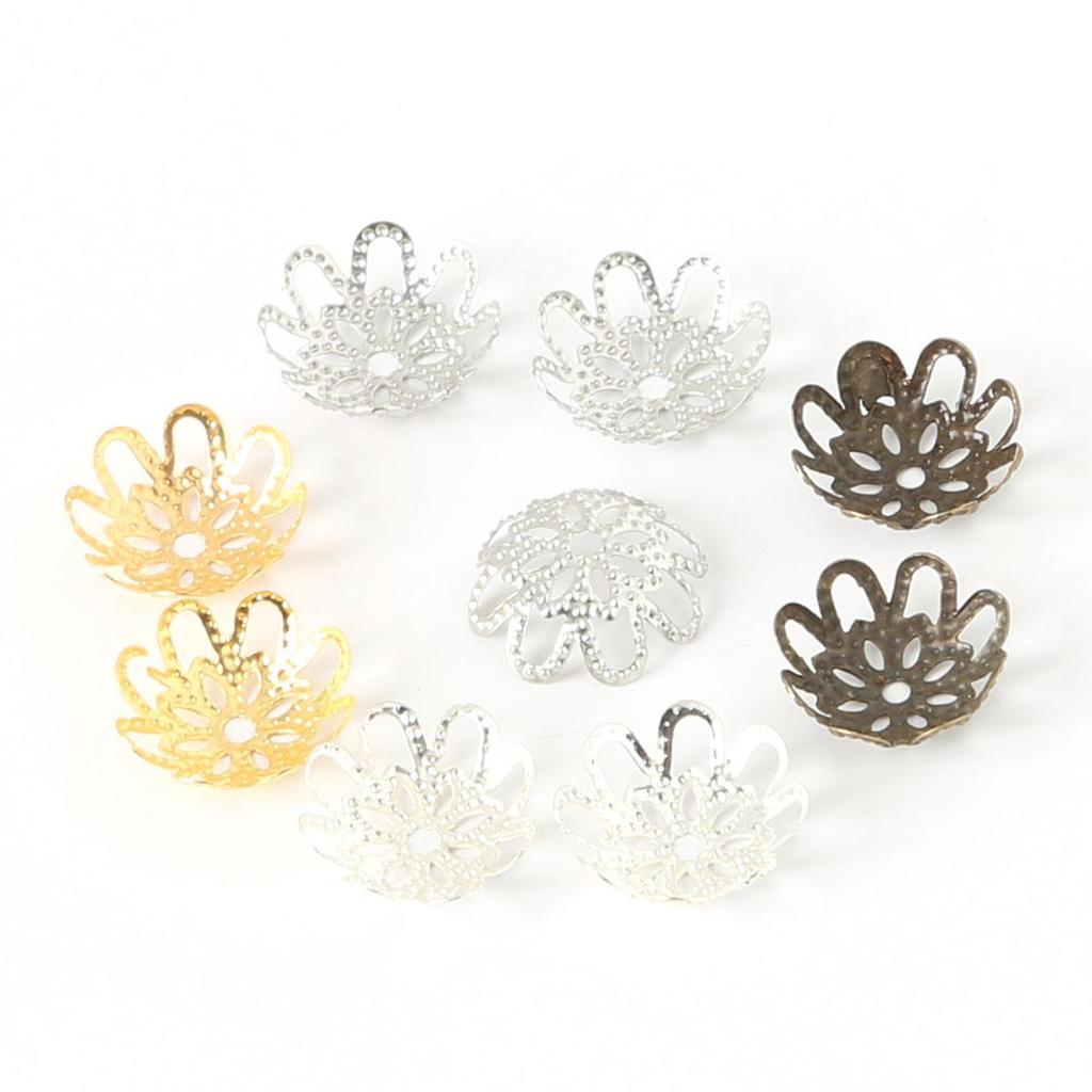 Mix Color Metal Flower Petal End Spacer Hallow Beads Caps Charms Bead Cups For Jewelry Necklace Making Supplie