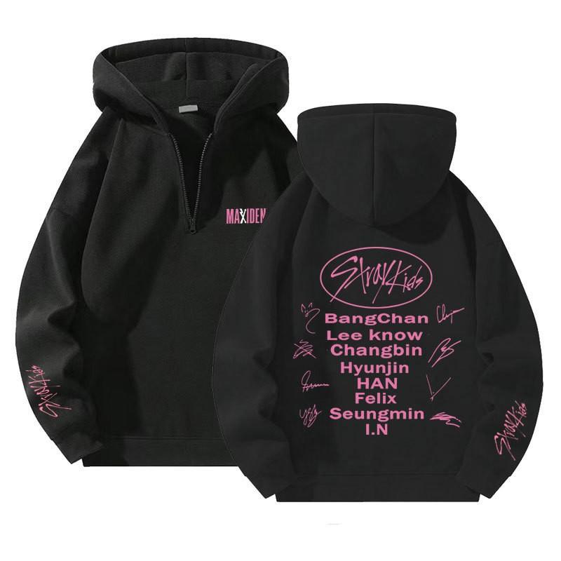 Новый худи Stray Kids 2026 года с принтом букв X, с молнией на четверть, флисовый свитер