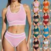 Женские бикини с высокой талией Спортивные купальники-бикини с вырезом-лодочкой Двухсекционные купальники Цветовые блоки Высокие купальные комплекты