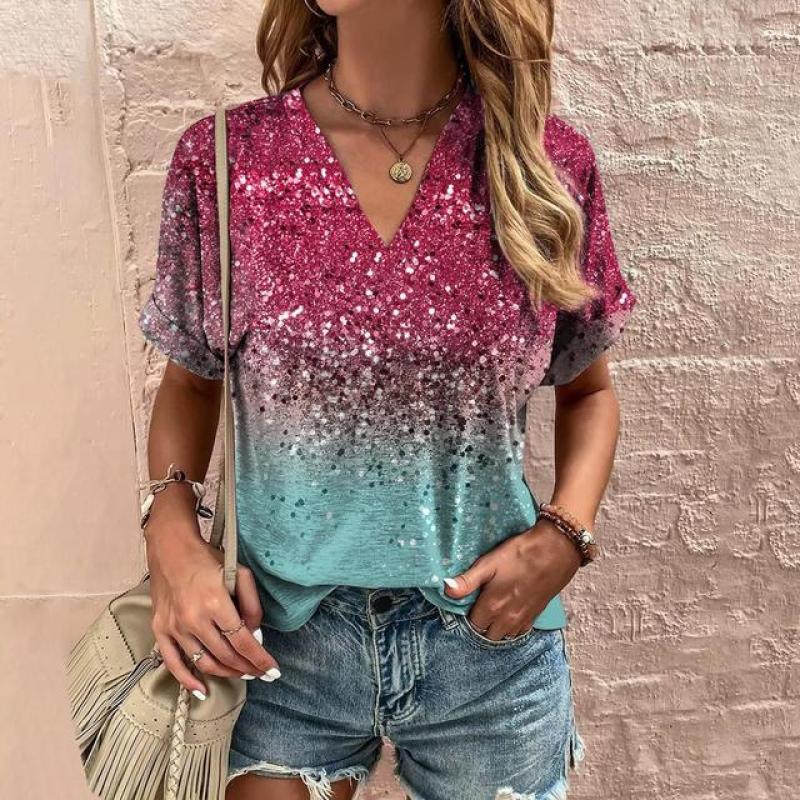 Футболка с 3d геометрическим принтом в этническом стиле с v-образным вырезом, летняя футболка с короткими рукавами, женская одежда, женская футболка, винтажная женская футболка большого размера