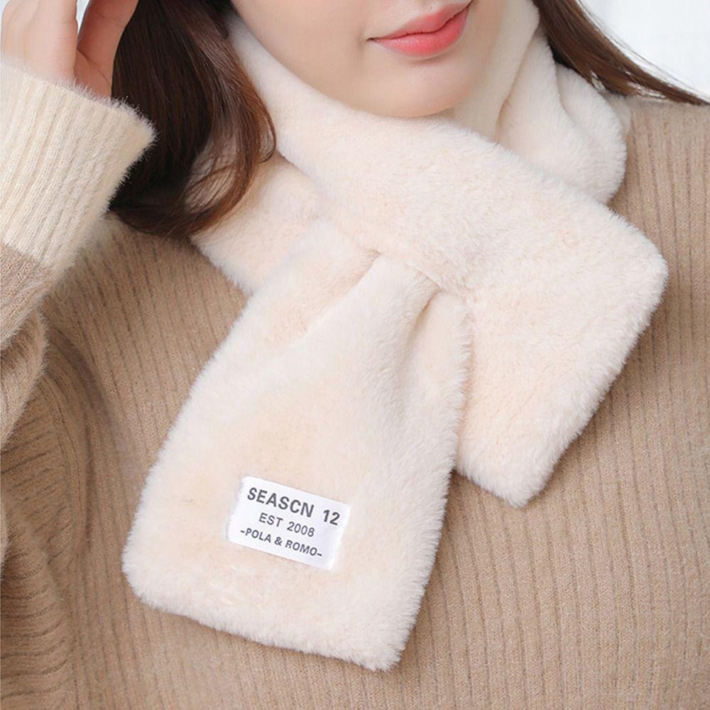 Faux Rabbit Fur Plush Neck Scarf Solid Color Neckerchief Wrap Cute Cross Scarf Women