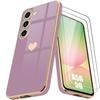 Protective Case - BOOLING - for Samsung Galaxy A56 5G - with 2 Tempered Glass - Shockproof - Purple with Heart Pattern