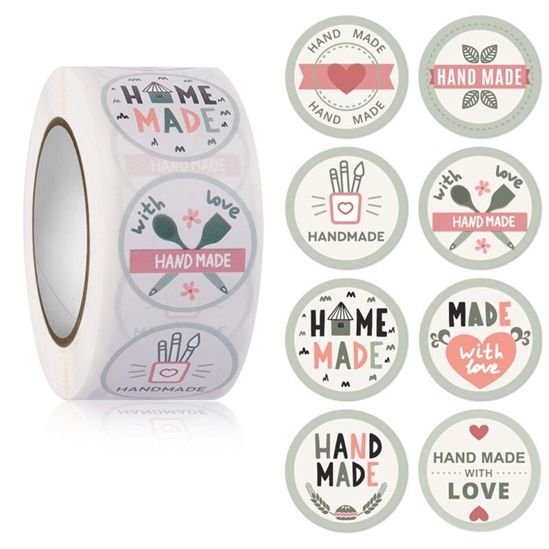 100-500pcs Kraft Paper Handmade with Love Stickers Thank You Sticker for Baking Packaging Envelope Seals Small Business Stickers