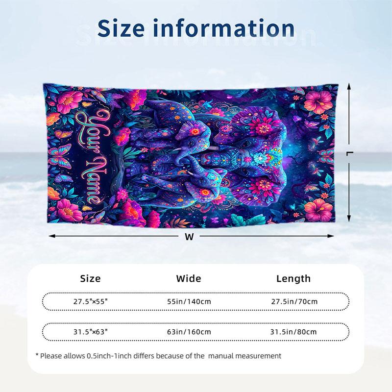 Elephant Theme Beach Towel Personalized Custom Name & Text Soft Quick Dry Beach Towel for Swimming Travel