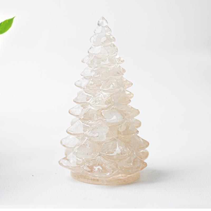 Crystal Gemstone Christmas Tree Sculpture Amethyst Rose Quartz Resin Art Home Decor Desk Ornament Holiday Gift For Her