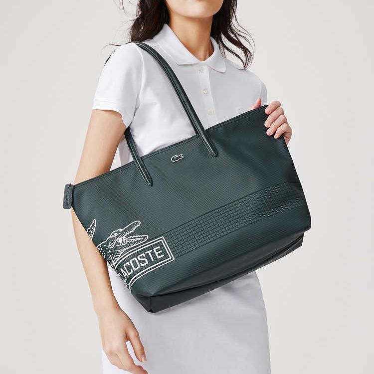 Lacoste Сумка-шоппер из ПВХ, сумка через плечо, дамская сумочка, большая, женская, темно-зеленая NF4243SJ-K49