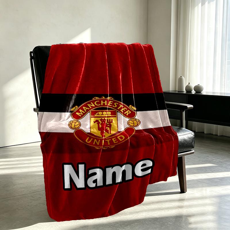 Custom Name Personalized Manchester Football F.C Print Blankets, Home Decor, Bedroom, Sofa, Camping, Couch, Gifts for Birthday Christmas