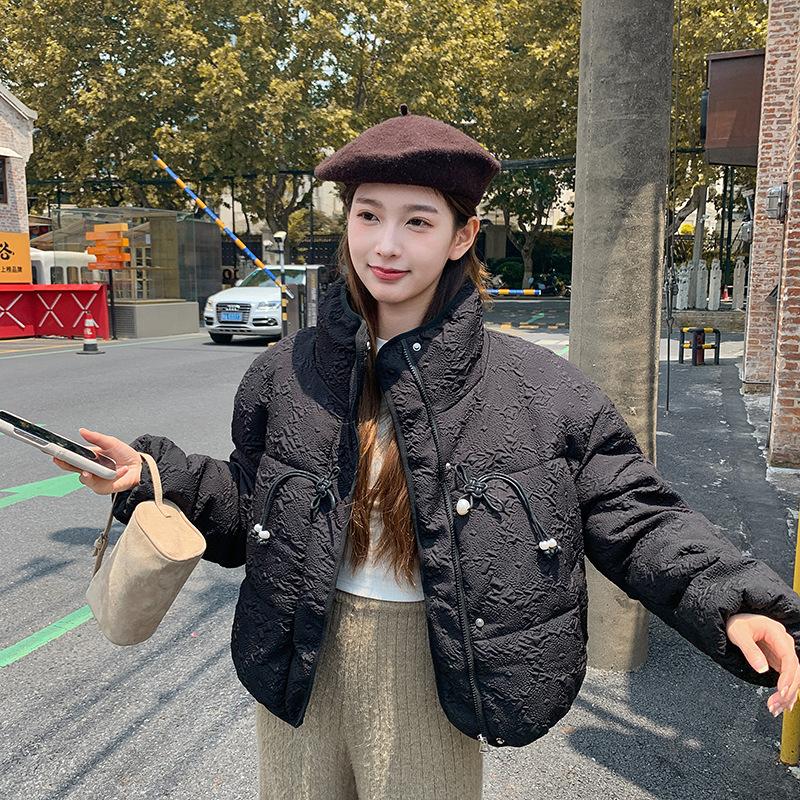 Pearl buckle pink short bread cotton-padded coat women's winter new small fashion foreign style thickened coat