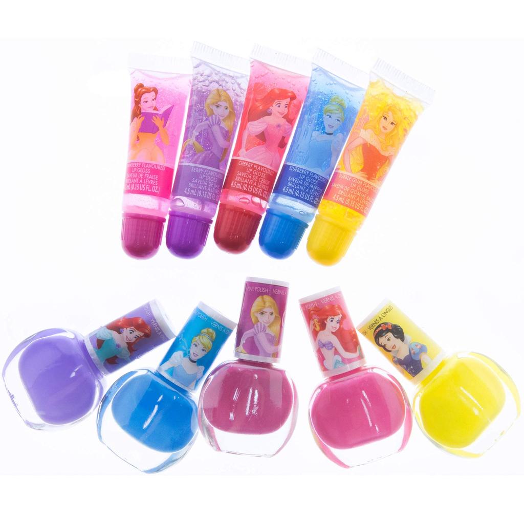 TownleyGirl Disney Princess 5 блесков для губ, 5 отшелушивающих лаков для ногтей, 24 наклейки для ногтей, детские ногти, для детей