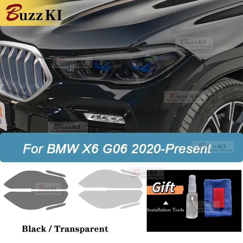 one pair 2pcs Car Headlight Protective Car Film Smoked Black Transparent TPU Repair Sticker For BMW X6 G06 M -