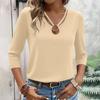 Women's T-shirt Solid Color V Neck 3/4 Sleeve Top