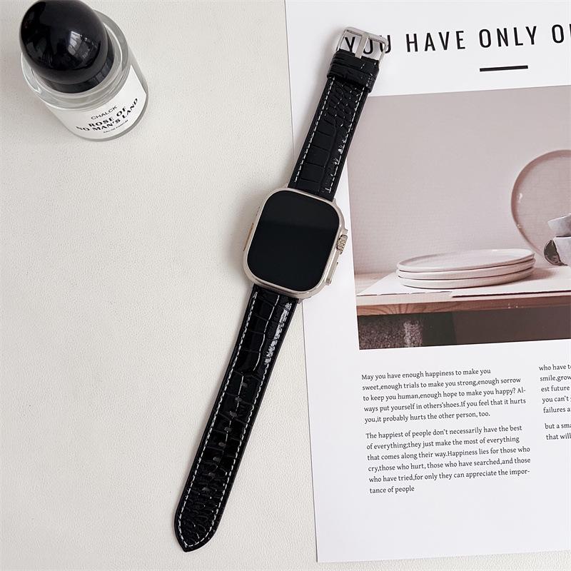 Кожаный ремешок с тиснением под крокодила с пряжкой-булавкой для Apple Watch 7, Samsung Watch, iWatch 6-го поколения, SE.