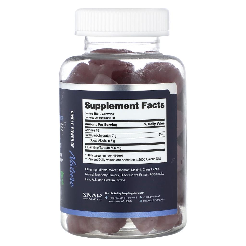 Snap Supplements Жевательные конфеты с L-карнитином, без сахара, черничные, 60 штук