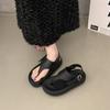 Thick-soled Heightening Belt Buckle Toe Sandals Summer Leather Outer Wear Beach Shoes Casual Women's Shoes