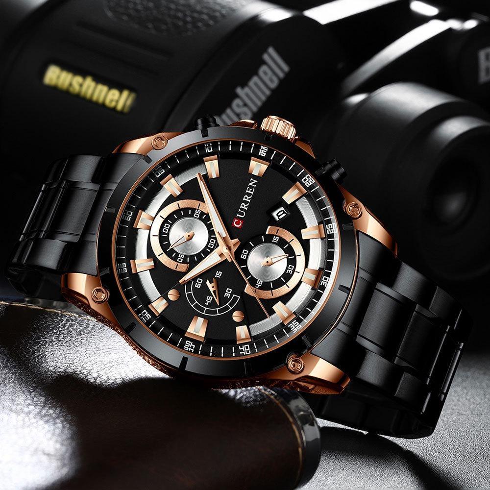 CURREN Men's Watch Analog Chronograph Waterproof Luminous Date Fashionable Design Stainless Steel Quartz Wrist Watch for Business