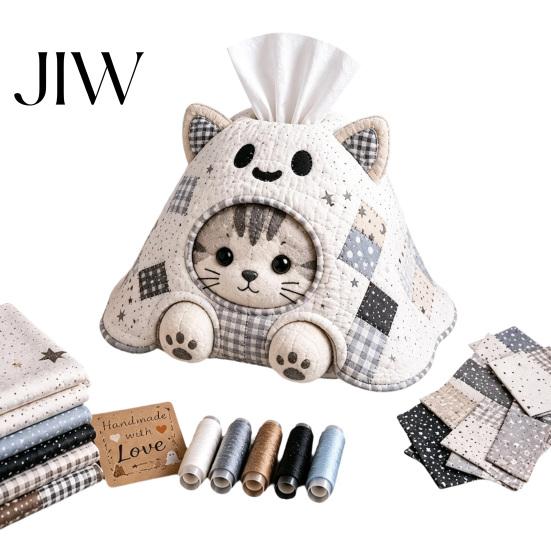Country Style Haunted House Decor Tissue Box DIY Sewing Kit, Halloween Theme, Patchwork Fabric Craft Spooky Ornament Making Set, Handicraft