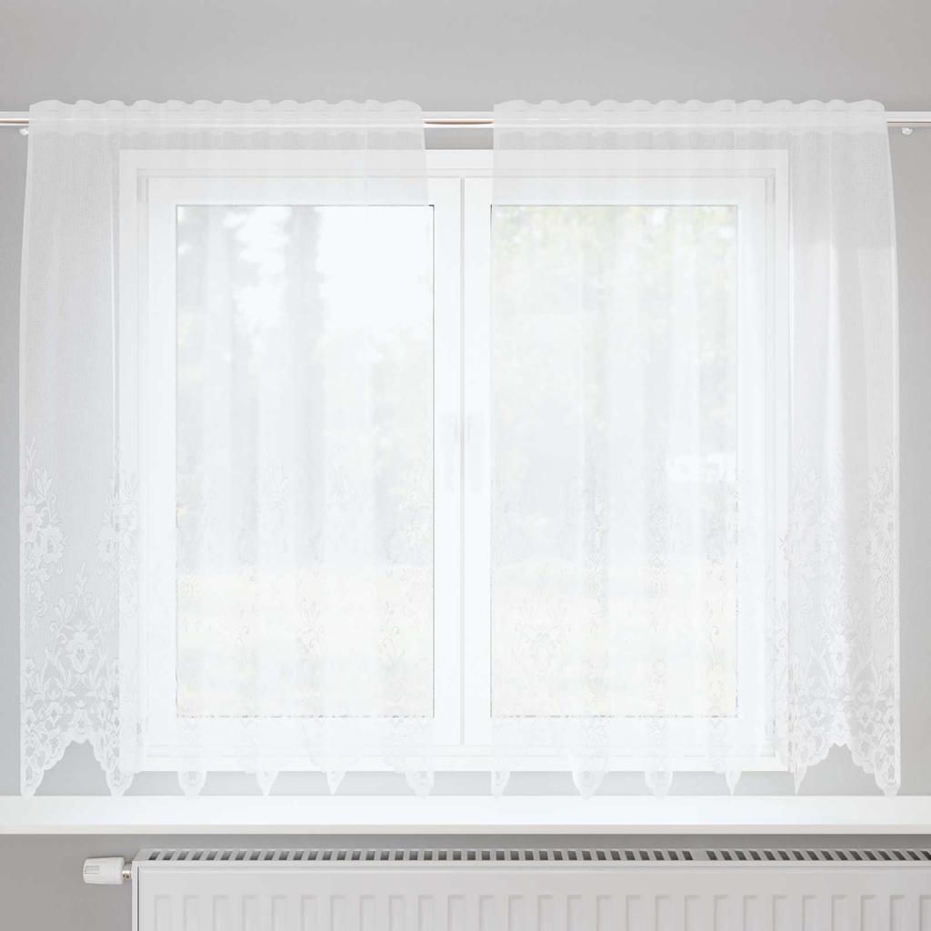 Lace Curtain with Curtains Floral Design White 180 x 150 cm Polyester