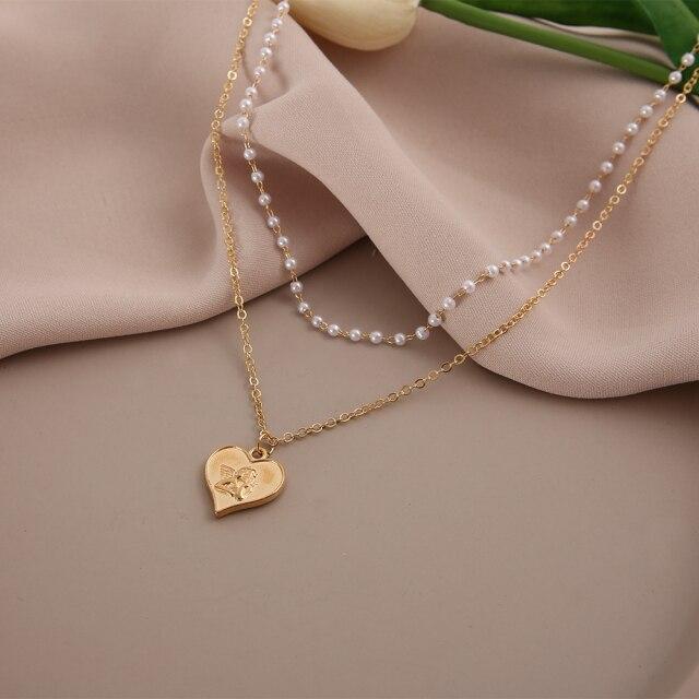 Новое простое многослойное ожерелье золотого цвета, колье с геометрическим кулоном в виде звезды и луны для женщин, колье-чокер, ювелирные аксессуары