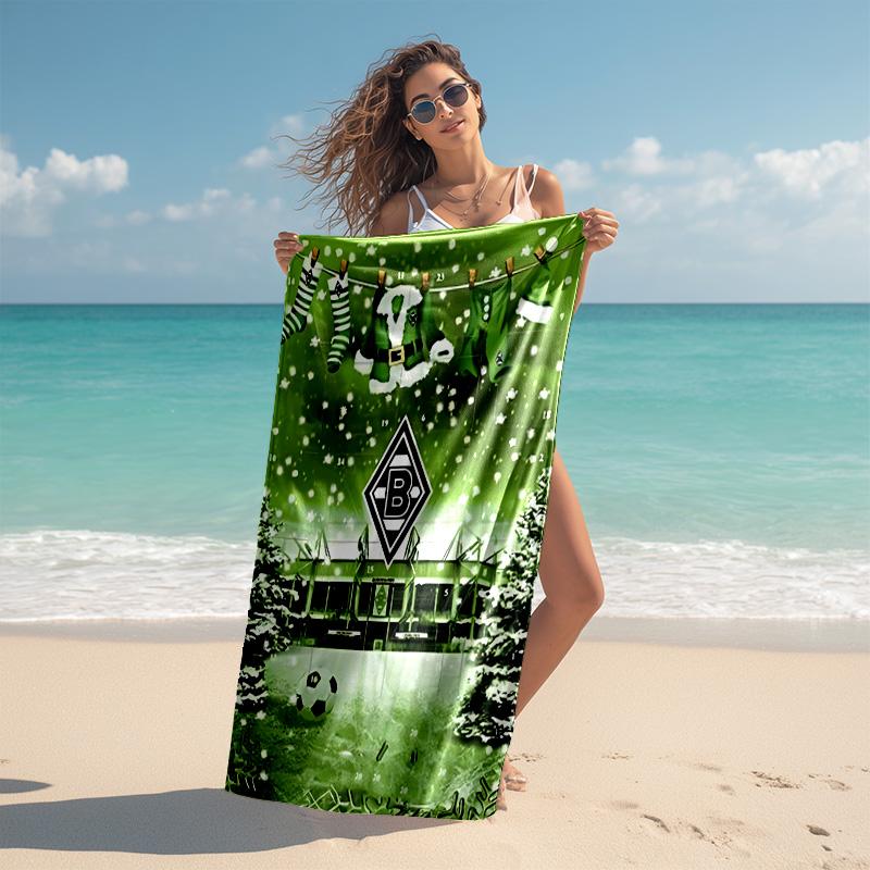 proof beach towel with Borussia Monchengladbach logo pattern - soft,absorbent,quick-drying,machine washable - perfect for swimming,camping,bathing
