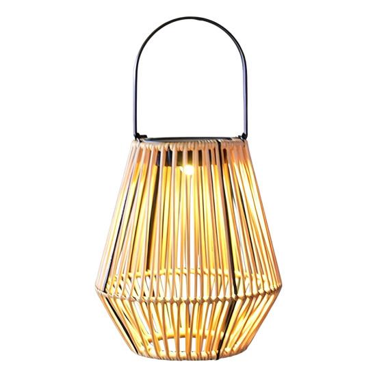 Nostalgie Rattan Woven Solar Lantern, Outdoor Faux Light, Rustic Waterproof Powered Hanging Lantern for Garden Balcony Patio Porch Decor