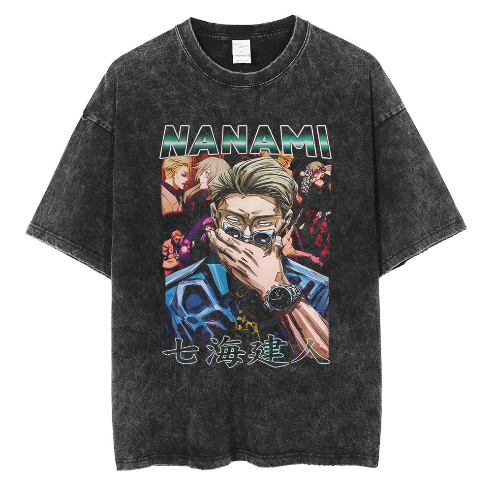Anime Jujutsu Kaisen Print T Shirt Men Summer Zenin Maki Streetwear Tshirt Oversized Vintage Washed Short Sleeve Casual Tshirt