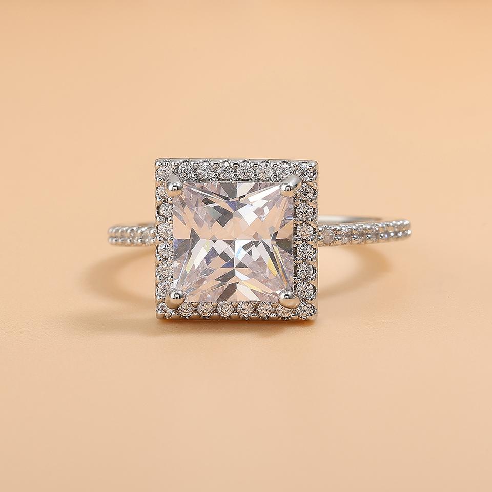 ZAKOL Classic Clear Geometric Cubic Zirconia Wedding Ring for Women Brilliant Sparkling Engagement Party Zircon Gifts