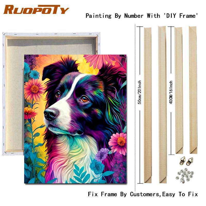 RUOPOTY Рамка для рисования по номерам для взрослых, красочные наборы для начинающих с собаками и животными, легкий акрил на холсте для украшения дома