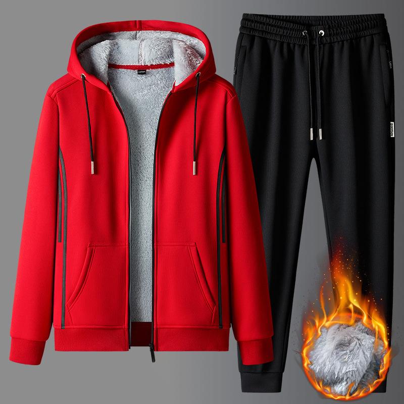 New Winter Fleece Thickened Warm Two-piece Men's Fashionable Hoodie Two-piece Set