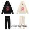 Spider Web Print Hooded Sweatshirt Set Men Women Loose Fit Cotton Fleece Streetwear Winter Outfit