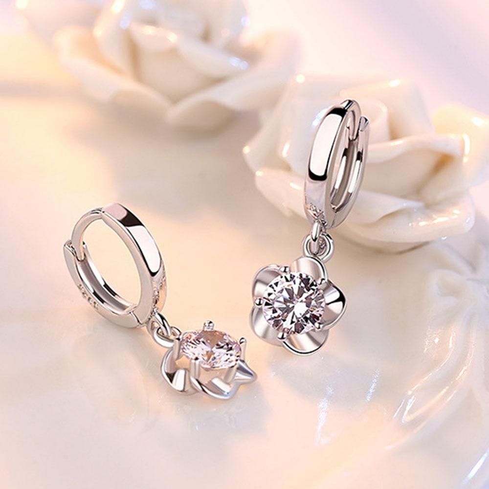 New 925 Sterling Silver Women Earrings Pendant Fashion Peony All -Match High Quality Zircon Pair Earring Jewelry Gift
