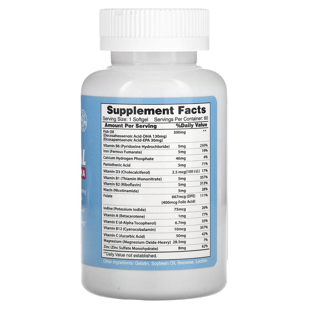 Vidalocity, Витамины для беременных, с ДГК, 60 мягких капсул